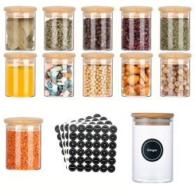 12 Pcs Round Spice Jars with Bamboo Lids and Stickers, Glass Storage Jars, Candy Jars, Coffee Jars, Salt Jars, Pepper Jars, Tea Jars (Quantity: 3)