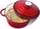 4.5 QT Cast Iron Dutch Oven, Enamel Coated Cookware Pot with Self Basting Lid for Home Baking, Braiser, Cooking