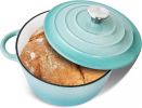 4.5 QT Cast Iron Dutch Oven, Enamel Coated Cookware Pot with Self Basting Lid for Home Baking, Braiser, Cooking, Aqua