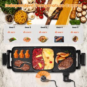 2 in 1 Electric Hot Pot with Grill 2800W Smokeless Non-Stick Korean BBQ Grill Shabu Shabu Hot Pot Combo with Independent Temperature Control 5 Gears F (Color: AS  PIC)