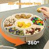 2Pcs Size Options Divided Serving Tray with Lid and Handle 360° Rotatable Snack Box Container with 6 Dividers Clear Portable Snack Platters for Fruit