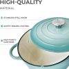 4.5 QT Cast Iron Dutch Oven, Enamel Coated Cookware Pot with Self Basting Lid for Home Baking, Braiser, Cooking, Aqua
