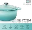 4.5 QT Cast Iron Dutch Oven, Enamel Coated Cookware Pot with Self Basting Lid for Home Baking, Braiser, Cooking, Aqua